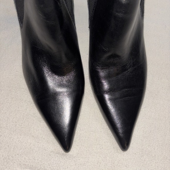 Zara Leather Chelsea Black Boots Gold Metallic Heel Women's Size 8.5 - Picture 2 of 9